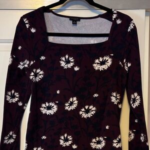 Ann Taylor Factory Dark Purple Floral Long Sleeve Top